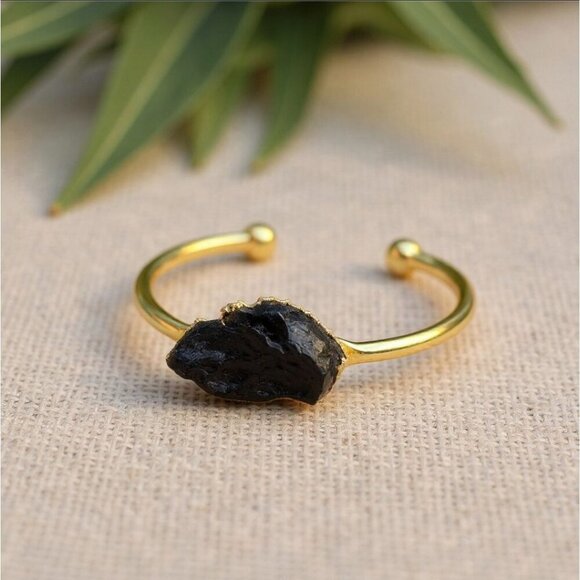 Hand Crafted Jewelry - Black Tourmaline ✦ Wire Wrap Grounding Cuff ✦ 14Kt Gold Over Copper Adjustable